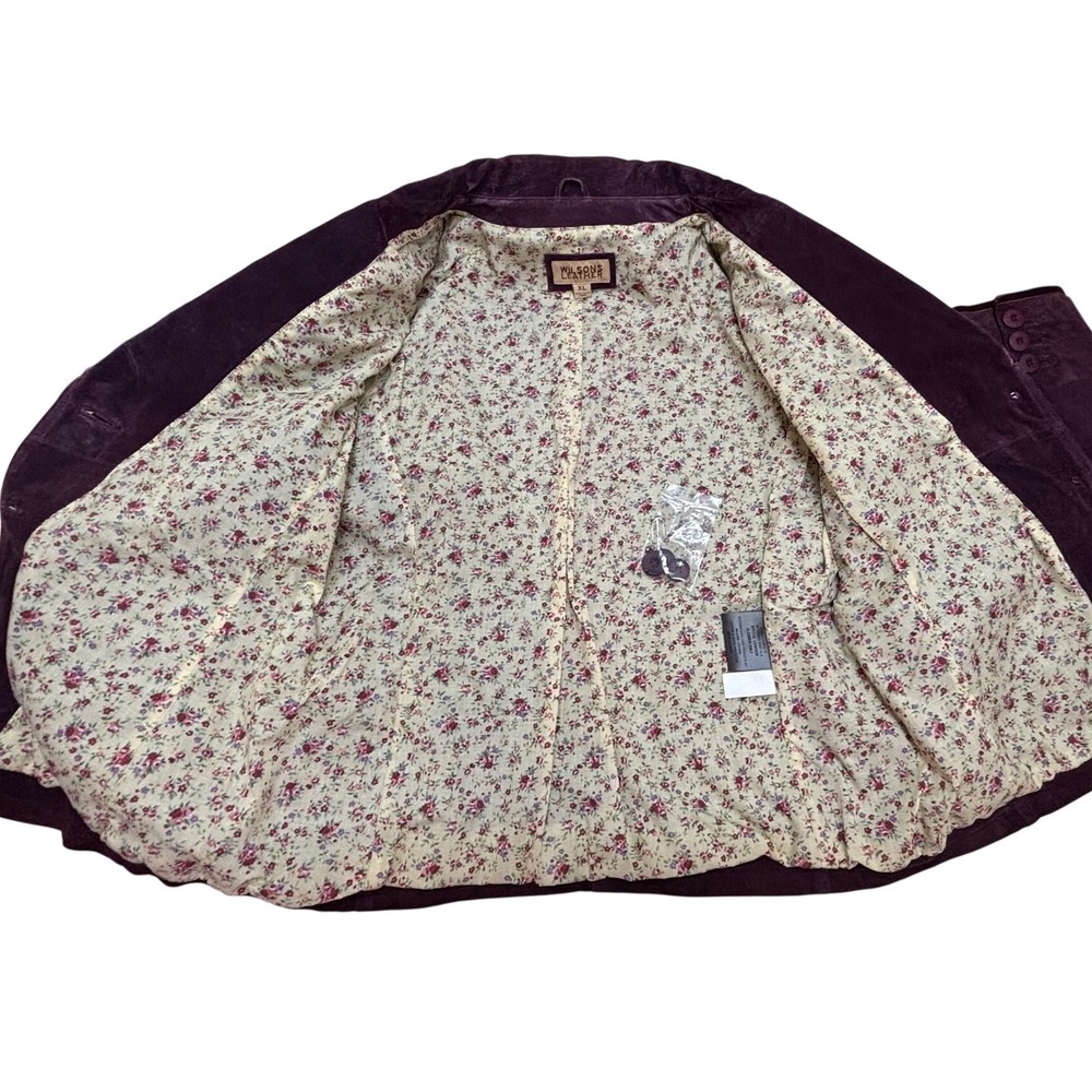 Wilsons Leather Womens Blazer Size XL Jacket Purple Plum Suede Floral Lined NWT - Picture 9 of 9